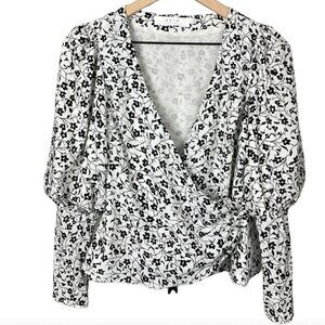 ASTR The Label Black Floral Wrap Blouse